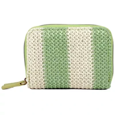 Striped Straw Vegan Leather Wizard Wallet