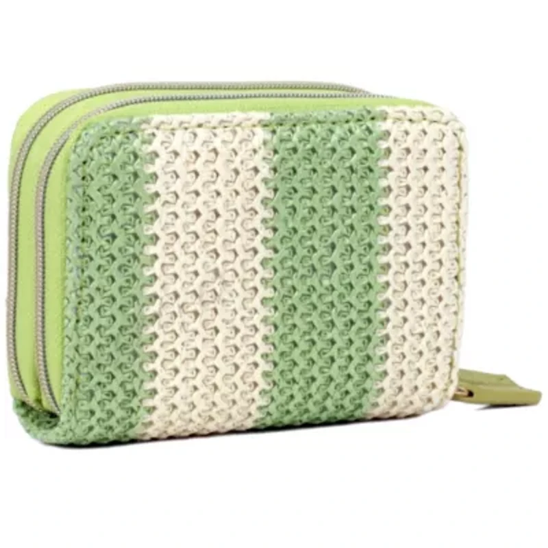 Striped Straw Vegan Leather Wizard Wallet