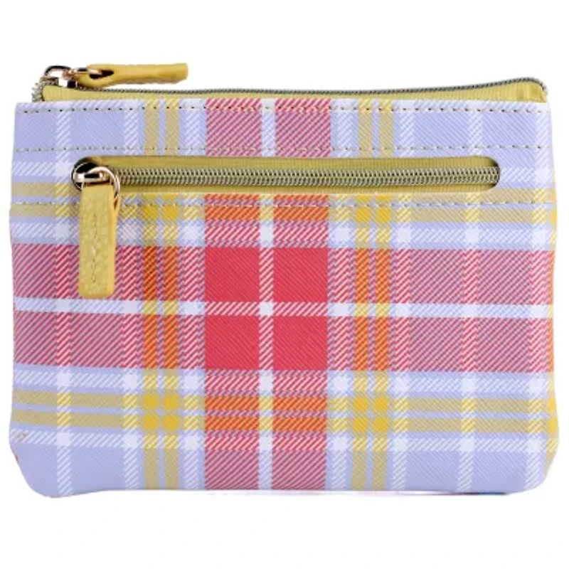 Summer Plaid Printed Vegan Leather Lg ID Coin Case