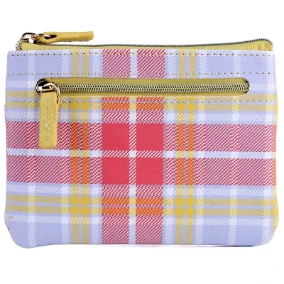 Summer Plaid Printed Vegan Leather Lg ID Coin Case