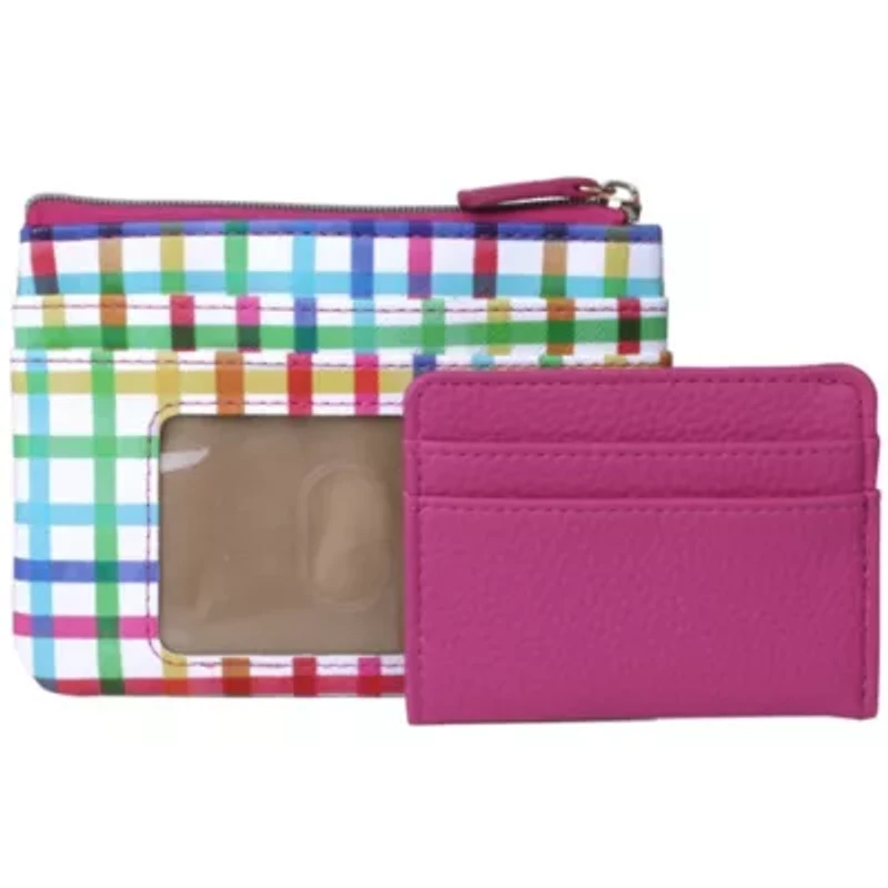 Multi Colored Plaid Vegan Leather Lg. ID Coin Case