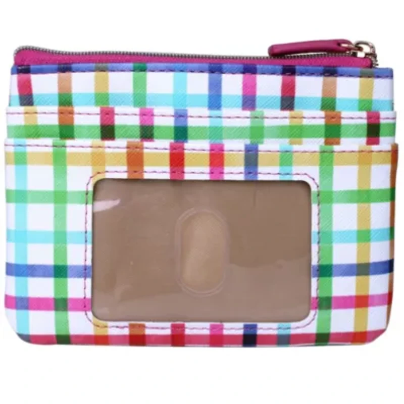 Multi Colored Plaid Vegan Leather Lg. ID Coin Case