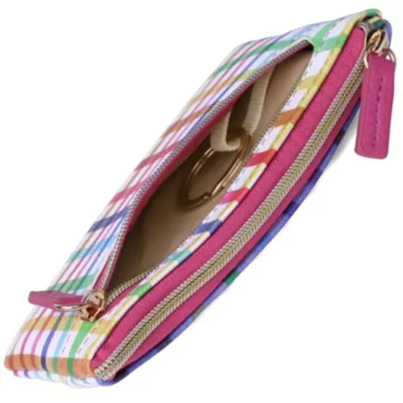 Multi Colored Plaid Vegan Leather Lg. ID Coin Case