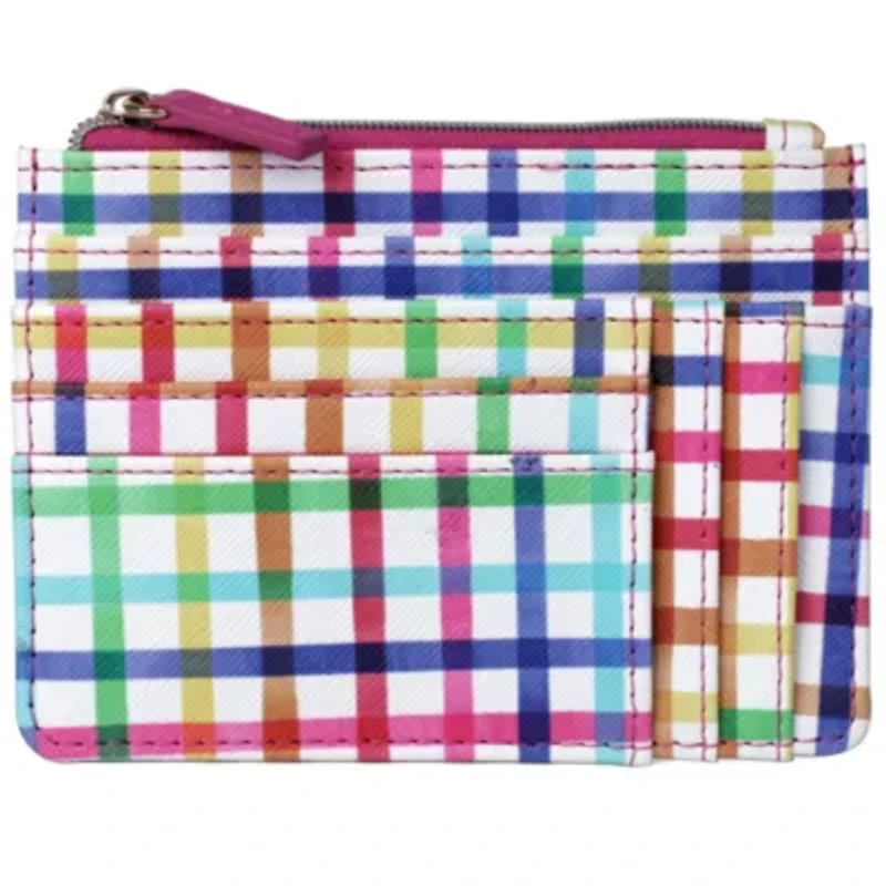 Multi Colored Plaid Vegan Leather Slot Coin Case