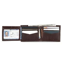 Signature Logo Leather Flip ID Bifold Wallet