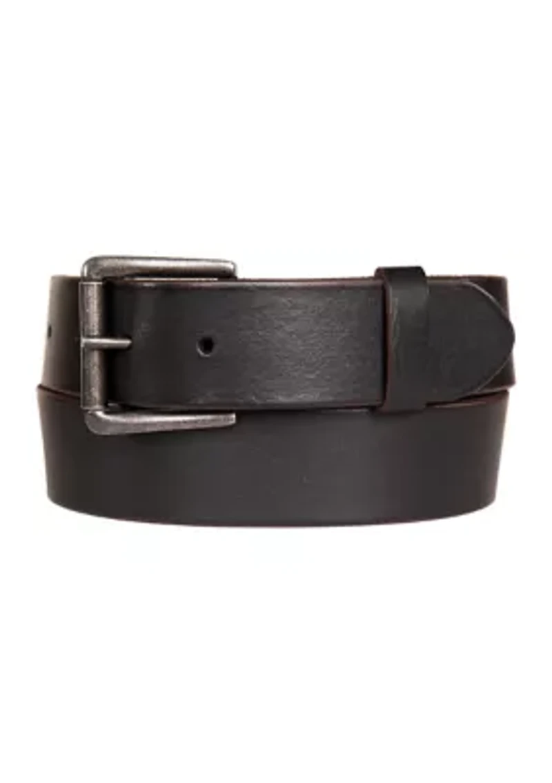 Leather Jean Belt with Roller Buckle and Rivets