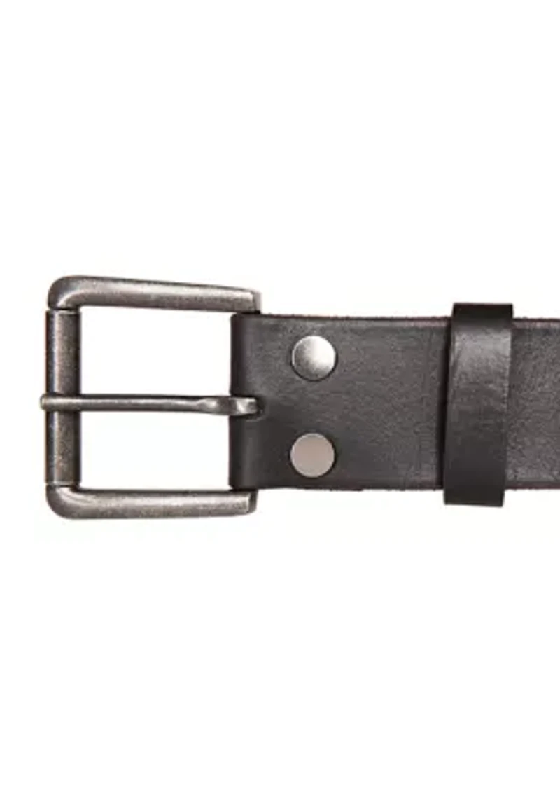 Leather Jean Belt with Roller Buckle and Rivets