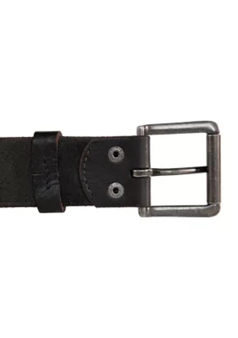 Leather Jean Belt with Roller Buckle and Rivets