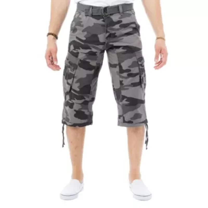 Men's Belted 18" Inseam Below Knee Cargo Long Shorts