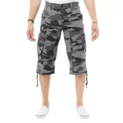Men's Belted 18" Inseam Below Knee Cargo Long Shorts