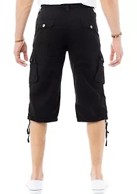 Mens Belted 18" Inseam Below Knee Long Cargo Shorts