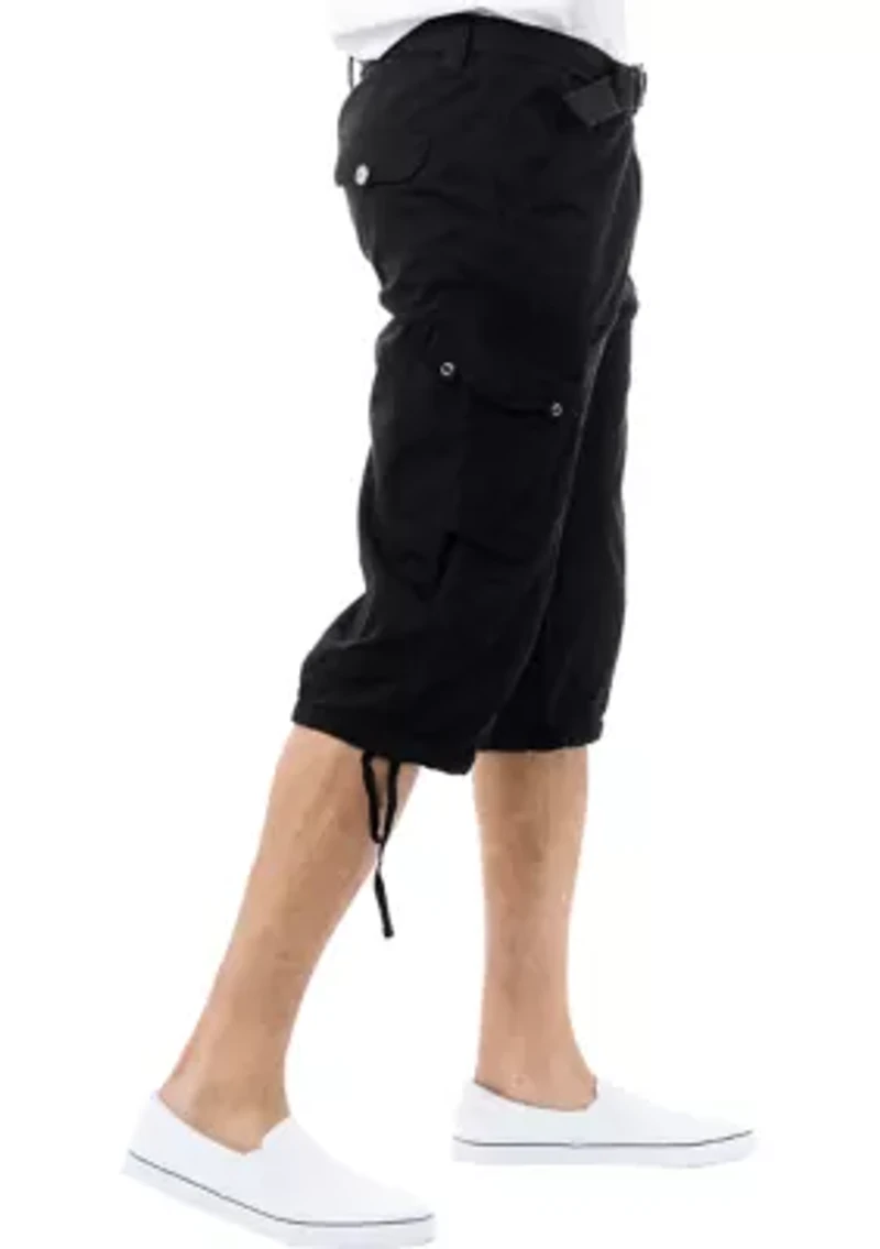 Mens Belted 18" Inseam Below Knee Long Cargo Shorts