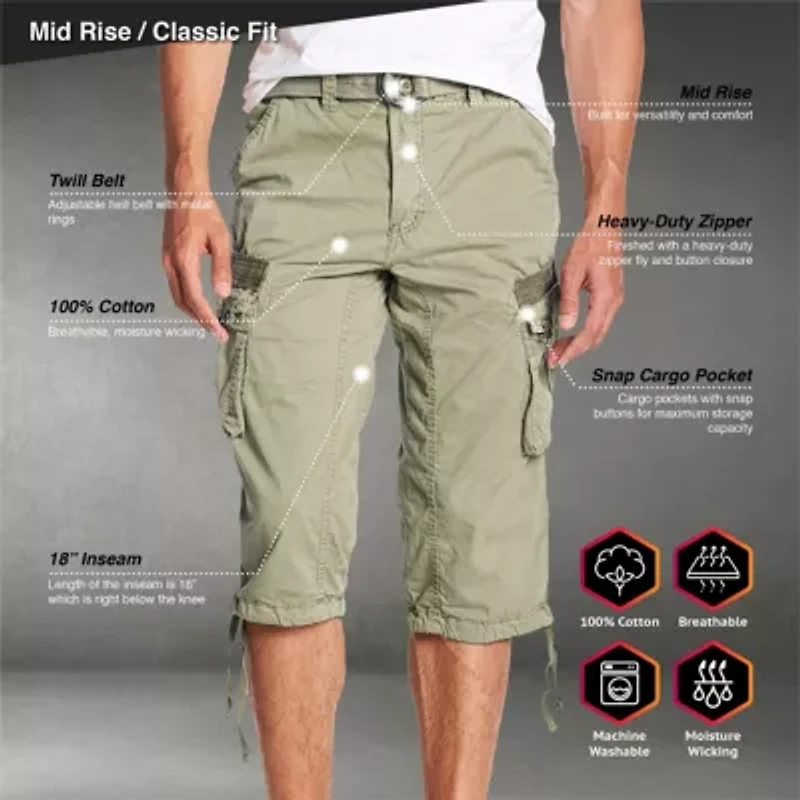 Men's Belted 18" Inseam Below Knee Cargo Long Shorts