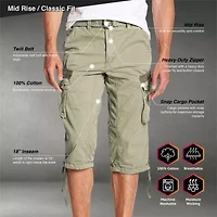 Men's Belted 18" Inseam Below Knee Cargo Long Shorts