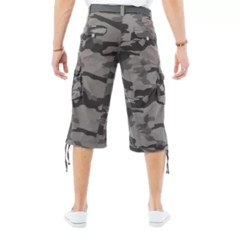 Men's Belted 18" Inseam Below Knee Cargo Long Shorts