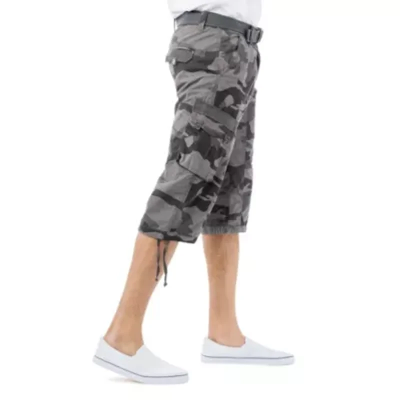 Men's Belted 18" Inseam Below Knee Cargo Long Shorts