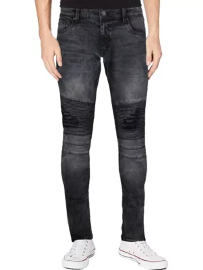 RAW X Men's Slim Tapered Flex Ripped Moto Jeans