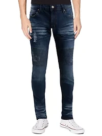 RAW X Men's Slim Tapered Flex Ripped Moto Jeans