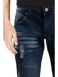 RAW X Men's Slim Tapered Flex Ripped Moto Jeans