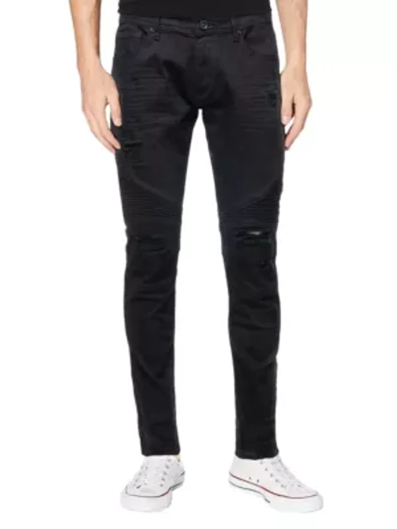 RAW X Men's Slim Tapered Leg Stretch Ripped Moto Jeans