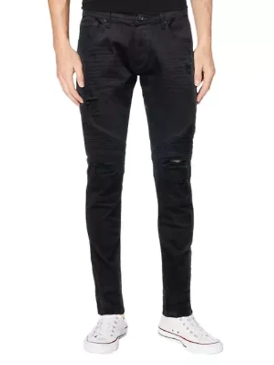 RAW X Men's Slim Tapered Leg Stretch Ripped Moto Jeans