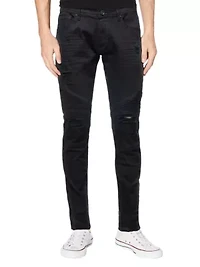 RAW X Men's Slim Tapered Leg Stretch Ripped Moto Jeans