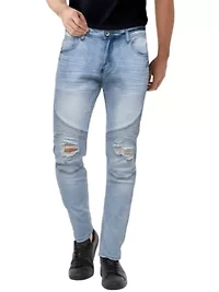 RAW X Men's Slim Tapered Leg Stretch Ripped Moto Jeans