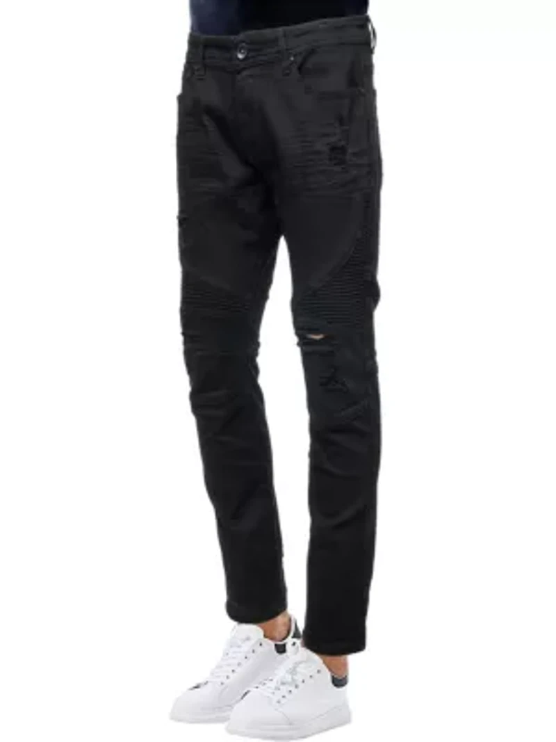RAW X Men's Slim Tapered Leg Stretch Ripped Moto Jeans