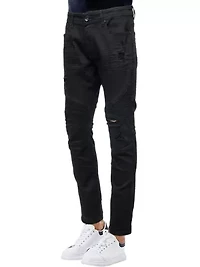 RAW X Men's Slim Tapered Leg Stretch Ripped Moto Jeans