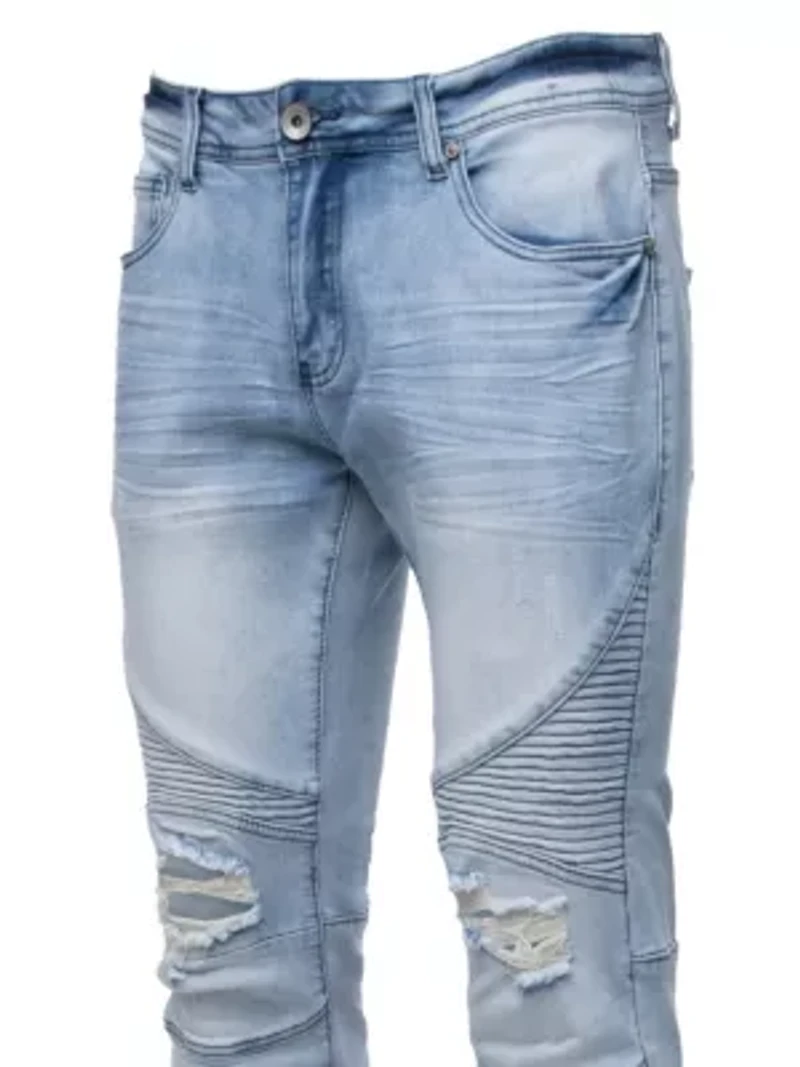 RAW X Men's Slim Tapered Leg Stretch Ripped Moto Jeans