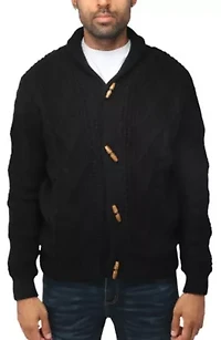 Men's Faux Shearling Lined Shawl Collar Cable Knit Cardigan Sweater
