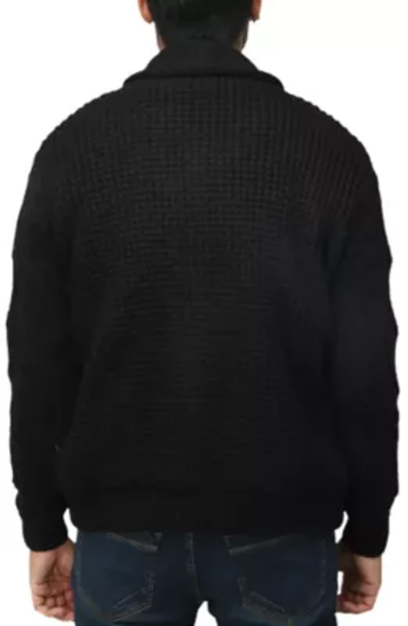 Men's Faux Shearling Lined Shawl Collar Cable Knit Cardigan Sweater