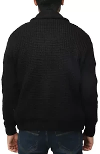 Men's Faux Shearling Lined Shawl Collar Cable Knit Cardigan Sweater