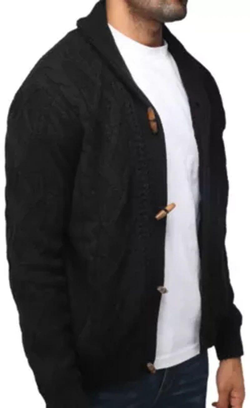 Men's Faux Shearling Lined Shawl Collar Cable Knit Cardigan Sweater