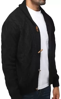 Men's Faux Shearling Lined Shawl Collar Cable Knit Cardigan Sweater