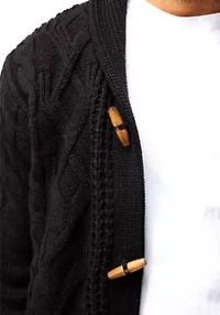Men's Faux Shearling Lined Shawl Collar Cable Knit Cardigan Sweater