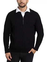 Men's Ribbed Mock Neck Quarter-Zip Sweater