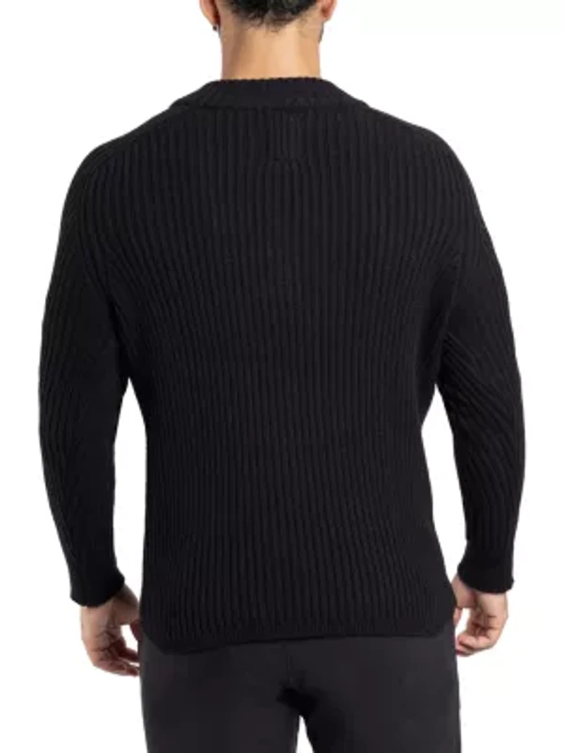 Men's Ribbed Mock Neck Quarter-Zip Sweater