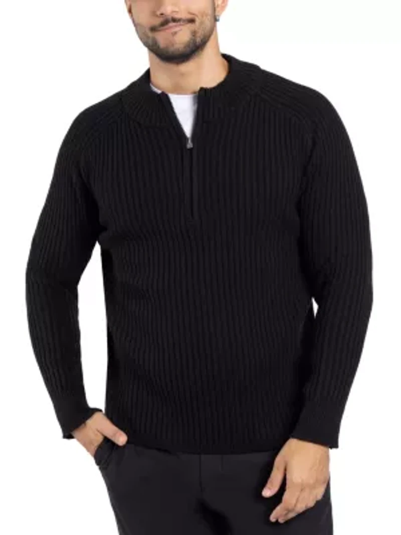 Men's Ribbed Mock Neck Quarter-Zip Sweater