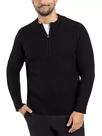 Men's Ribbed Mock Neck Quarter-Zip Sweater