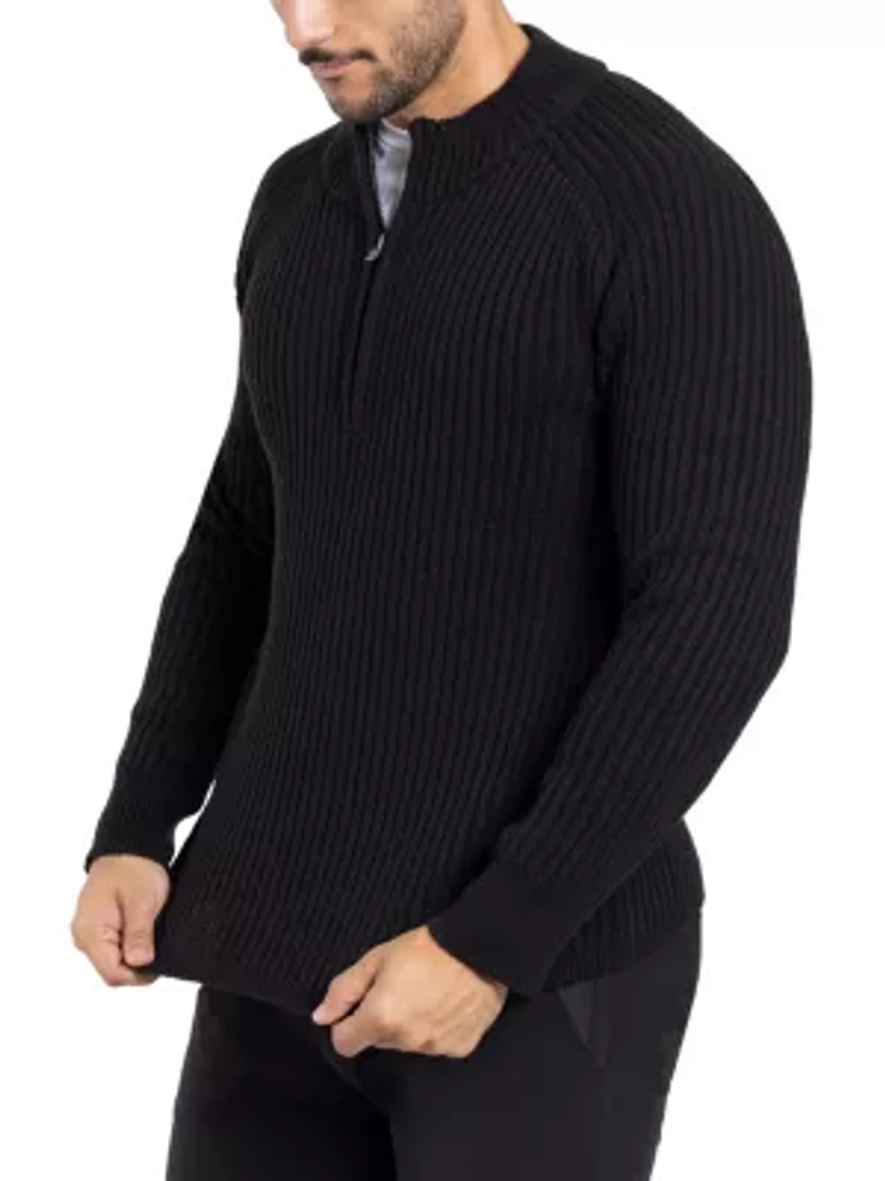 Men's Ribbed Mock Neck Quarter-Zip Sweater