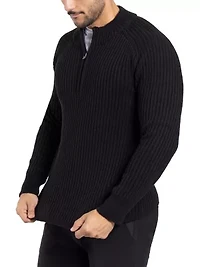 Men's Ribbed Mock Neck Quarter-Zip Sweater