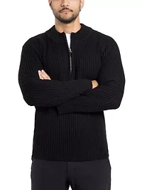 Men's Ribbed Mock Neck Quarter-Zip Sweater