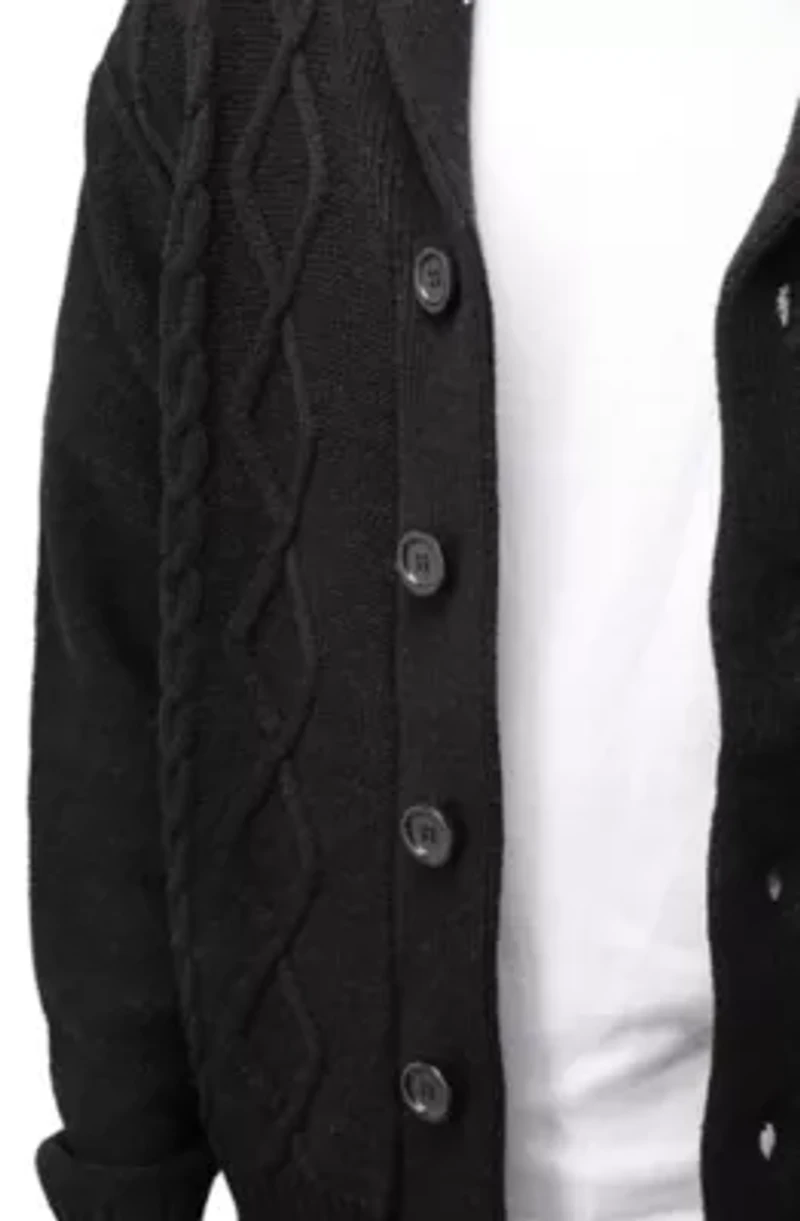 Men's Shawl Collar Cable Knit Cardigan