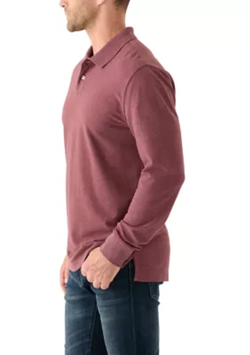 Long Sleeve Textured Polo Shirt