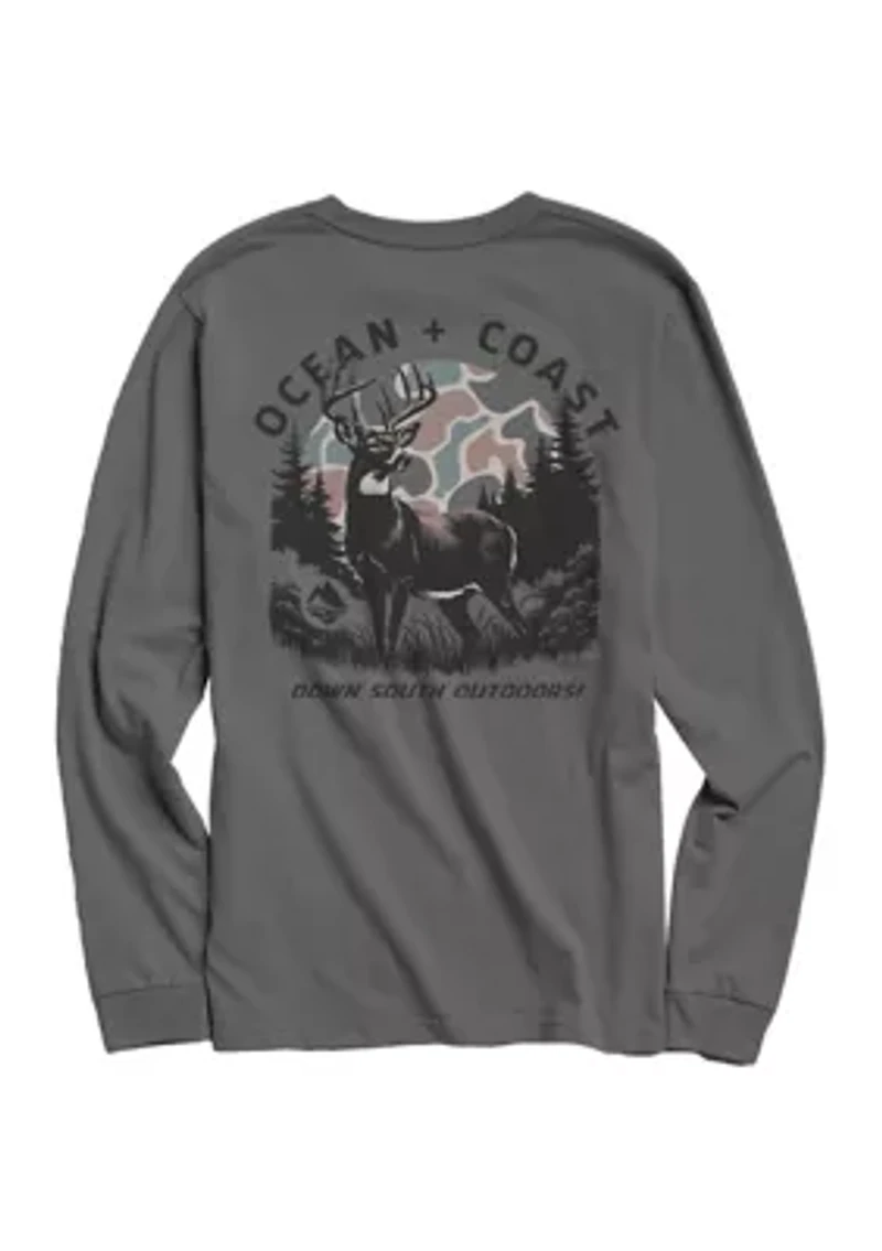 Camo Deer Long Sleeve Graphic T-Shirt