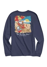 Long Sleeve Beach Santa Graphic T-Shirt
