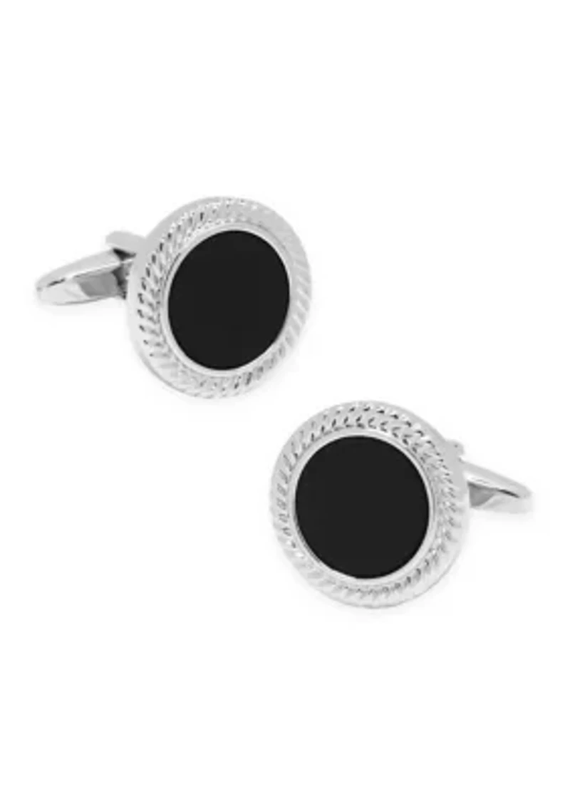 Lab Grown Round Silver Cufflinks with Black Inlay