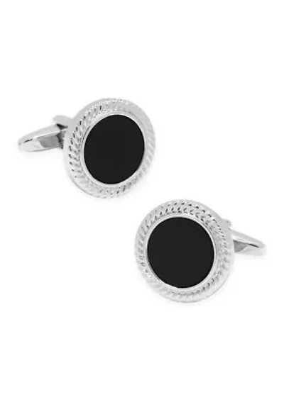 Lab Grown Round Silver Cufflinks with Black Inlay