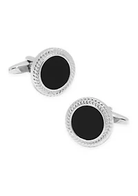 Lab Grown Round Silver Cufflinks with Black Inlay